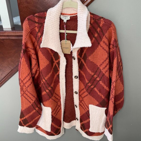 NWT Umgee+  Oversized Lightweight Pockets Casual Sherpa Accented Autumn Sweater - Picture 2 of 9